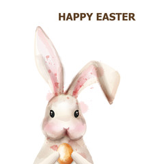 Easter bunny rabbit Vector. Cute pet holiday card isolated on whites