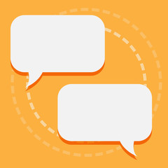 Two Blank White Speech Balloon Engaging in Conversation on Pastel Backdrop Design business concept Empty copy space modern abstract background