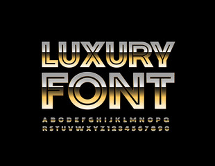 Vector Luxury Font. Golden Uppercase Alphabet Letters and Numbers
