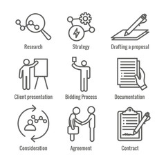 Fototapeta premium New Business Process Icon Set with Bidding Process, Proposal, Contract