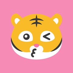 Cute Tiger emoticon, flat style vector illustration