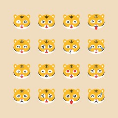 Fototapeta premium Tiger emoticon vector illustration set, flat style