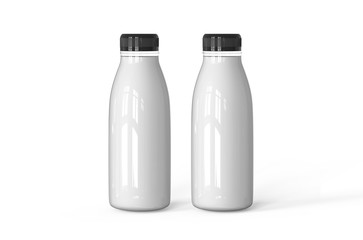 Healthy organic cow milk in bottle for fitness diet, mock up template on isolated white background, 3d illustration