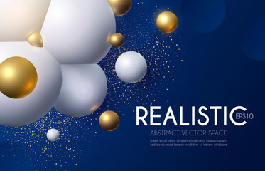 Abstract Background with Rtalistic 3D Structure. Flying Spheres.