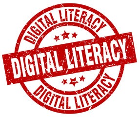 digital literacy round red grunge stamp