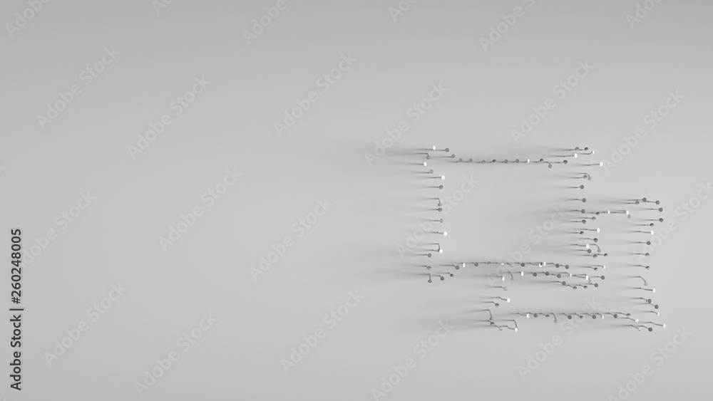 Poster 3d rendering various metal nails in shape of object ungroup