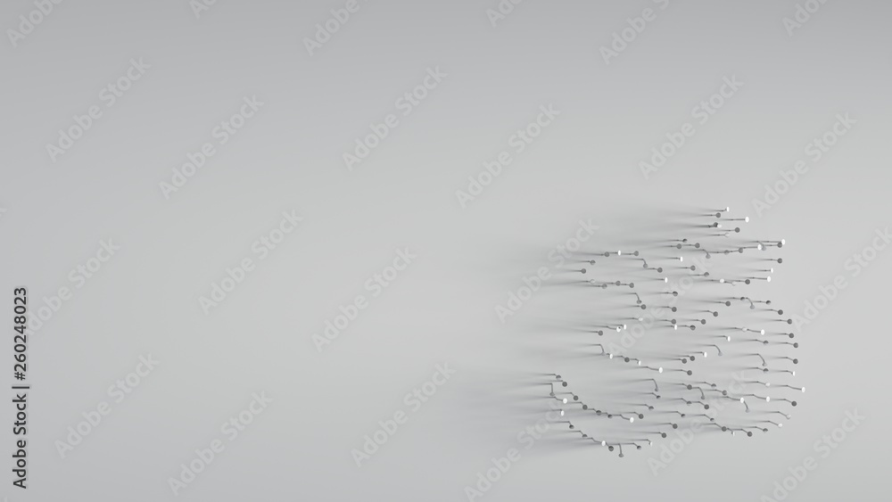Poster 3d rendering various metal nails in shape of om symbol