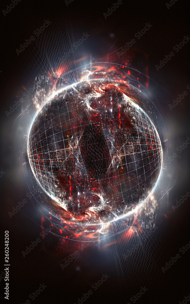 Poster abstract artistic 3d computer generated illustration artwork of a ball on a unique colorful backgrou