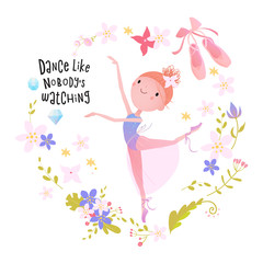 Card design with little ballet dancer