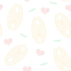 seamless pattern in gentle pastel colors with mile rabbits on a white background