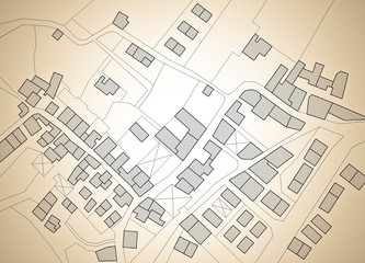 Imaginary cadastral map of territory with buildings and roads