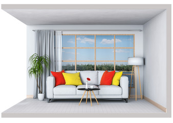 Minimalist interior living room, 3D render
