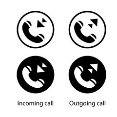 Incoming and outgoing call vector icons. Round signs for mobile concept and web design. Symbol, logo, illustration