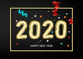2020 happy New Year black background with golden number.