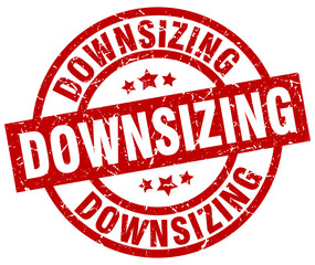 downsizing round red grunge stamp