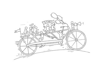Sketch of little people ride on bicycle.