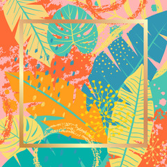 Tropical Background with Colorful Leaves and Textures
