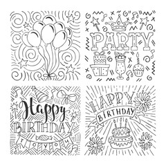 Happy Birthday doodle vector illustration on white background