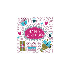 Happy Birthday doodle vector illustration on white background