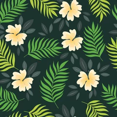  Seamless tropical pattern palm leaves and flower © darijashka