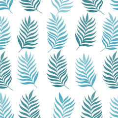Seamless tropical pattern palm leaves and flower