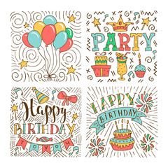 Happy Birthday doodle vector illustration on white background