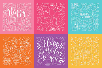 Happy Birthday doodle vector illustration on colorful background