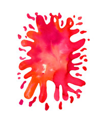 Watercolor bright red paint blot isolated on white