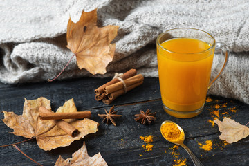 Hot and healthy drink with turmeric. Alternative medicine