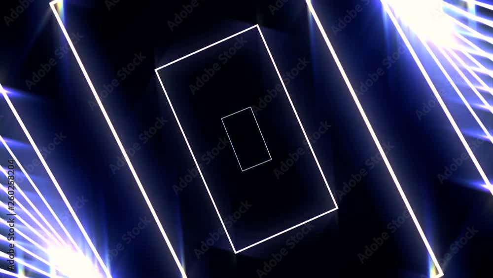 Poster abstract digital pattern with neon blue rectangles moving backwards, seamless loop. animation. geome
