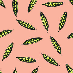 Seamless vegetable pattern. Abstract green pea hand drawn pattern. Print for fabrics and other surfaces.