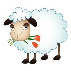 Sheep eat flower icon. Cartoon of sheep eat flower vector icon for web design isolated on white background