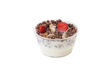 Oat flakes on bowl plastic on isolated