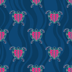 Seamless pattern of turtles. Australian art.