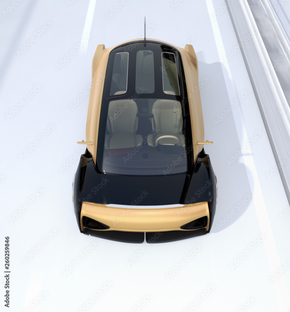 Aufkleber front view of autonomous electric car driving on highway. 3d rendering image.