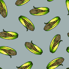 Seamless vegetable pattern. Abstract corn pattern drawn by hand. Print for fabrics and other surfaces.