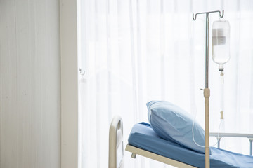 Hospital room with bed and comfortable medical device or equipment in modern hospital, Healthcare business