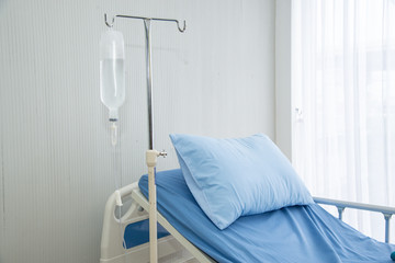 Hospital room with bed and comfortable medical device or equipment in modern hospital, Healthcare business