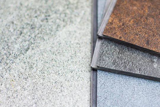 PVC Polymer Vinyl sample for customers to choose the floor design within the copy space .
