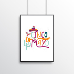 Banner or card for Cinco de Mayo celebration. Holiday poster with hand drawn calligraphy lettering