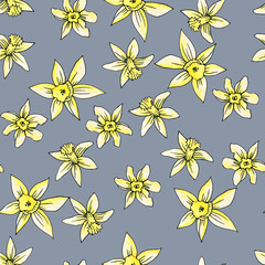 Seamless flower pattern. Gentle spring and summer flowers. Print for fabric and other surfaces.Blooming daffodils