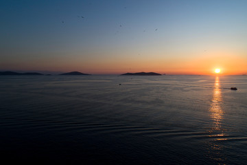 aerial view of prince islands at sunset