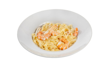 Pasta, noodles with seafood, shrimp, squid isolated white