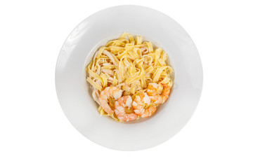 Pasta, noodles with seafood, shrimp, squid isolated white
