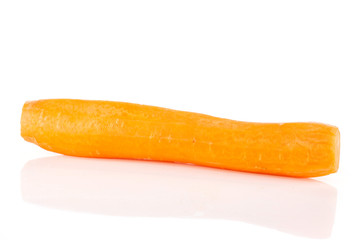 One whole peeled fresh orange carrot isolated on white background