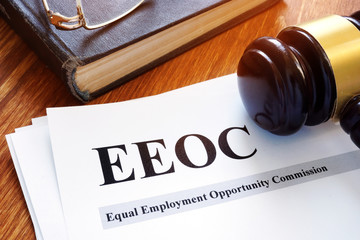 EEOC equal employment opportunity commission report and gavel. - obrazy, fototapety, plakaty