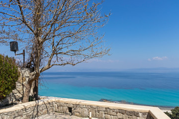 Panoramic view of beach of town of Afytos, Kassandra, Chalkidiki, Central Macedonia, Greece