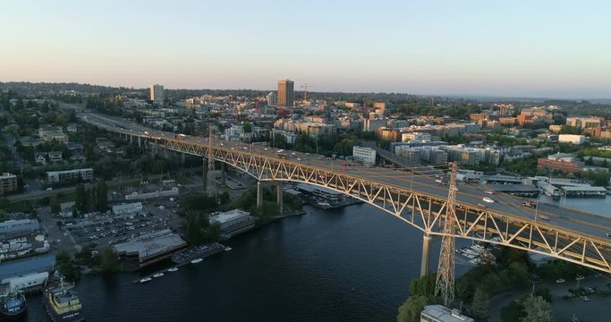 University of Washington Aerial View Panning Above Bridge Seattle Neighborhoods
