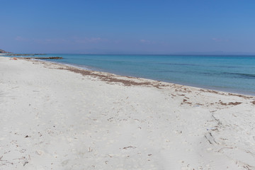 Panoramic view of beach of resort of Kallithea, Kassandra, Chalkidiki, Central Macedonia, Greece