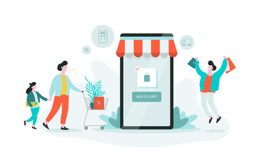 Online shopping web banner. Customer service concept